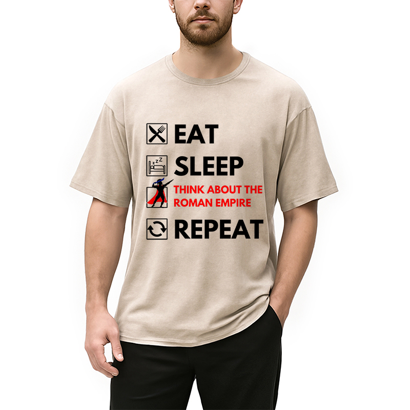 Modecanvas Eat Sleep Think About The Roman Empire Repeat Washed T-Shirt