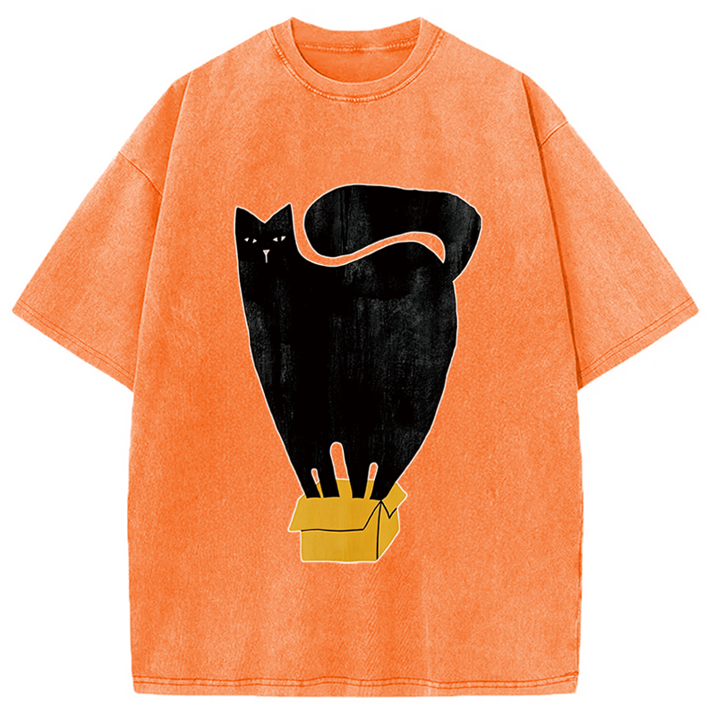 Modecanvas Cat and Box DTG Printing Washed T-Shirt