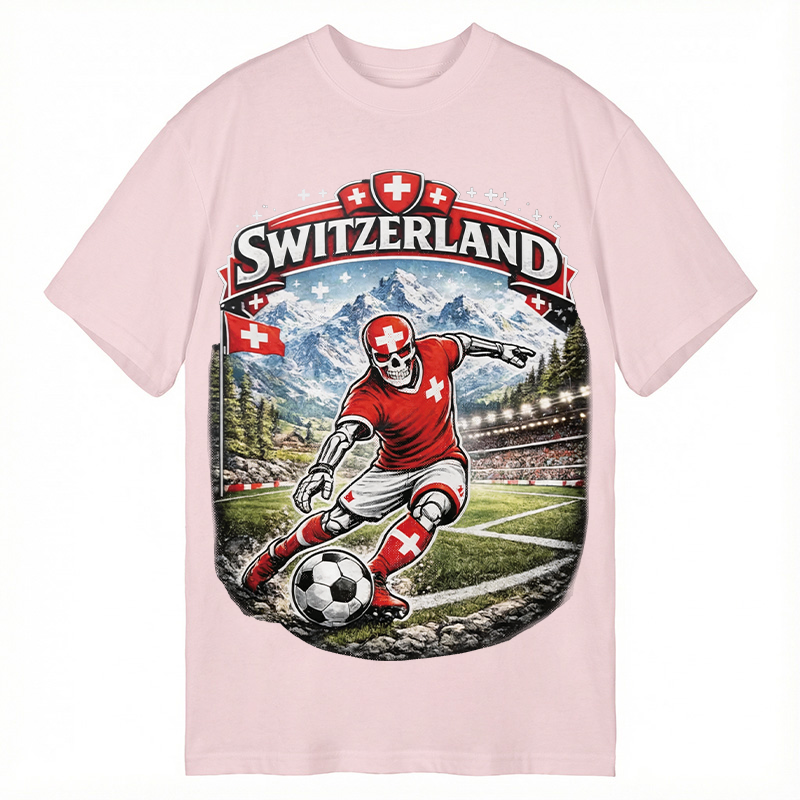 Modecanvas Switzerland Soccer Skull DTG Printing Classic T-Shirt-modecanvas