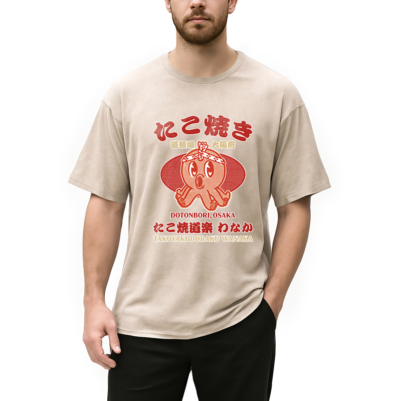 Modecanvas TAKOYAKI DORAKU WANAKA DTG Printing Washed T-Shirt
