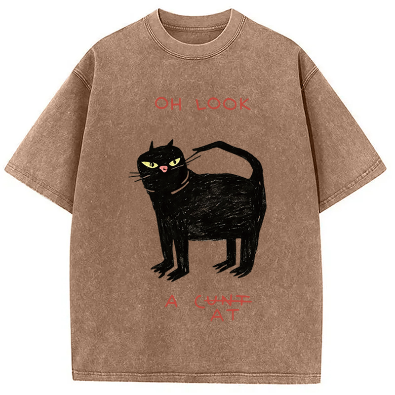 Modecanvas Oh Look Cat DTG Printing Washed T-Shirt