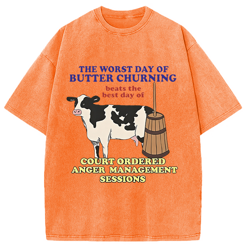 Modecanvas The Worst Day Of Butter Churning DTG Printing Washed T-Shirt
