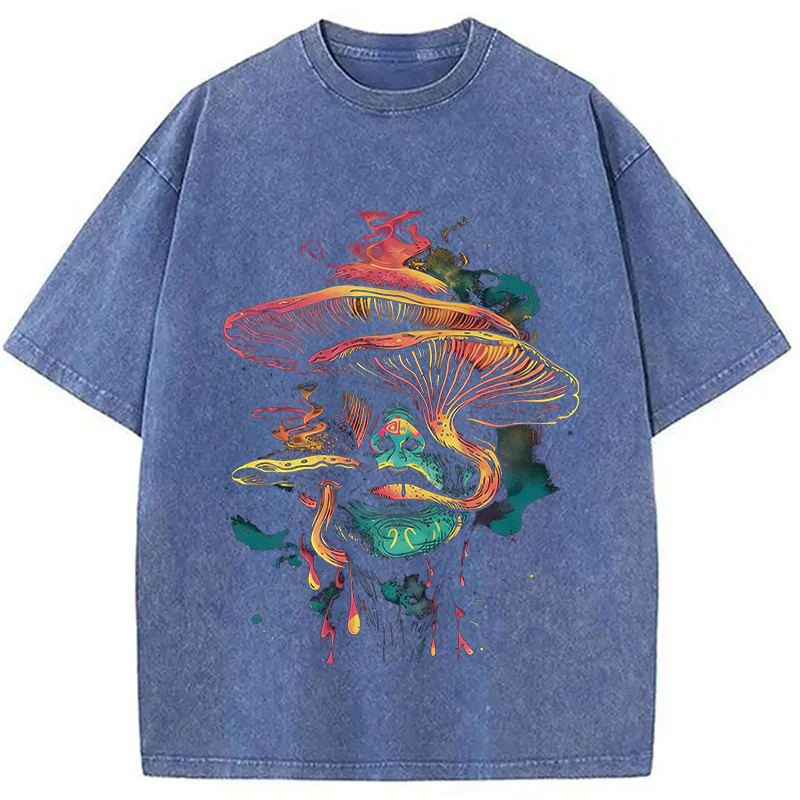 Modecanvas Trippy Mushroom DTG Printing Washed T-Shirt-modecanvas