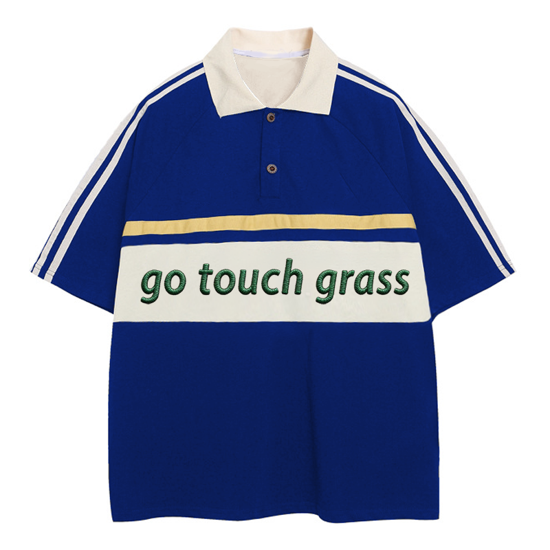 Modecanvas Go Touch Grass Polo Embroidered T-Shirt