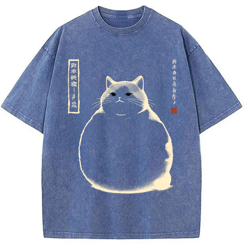 Modecanvas Matsumoto Hoji Cat Washed T-Shirt-modecanvas