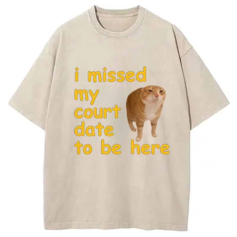 Modecanvas I Missed My Court Date To Be Here DTG Printing Washed T-Shirt-modecanvas