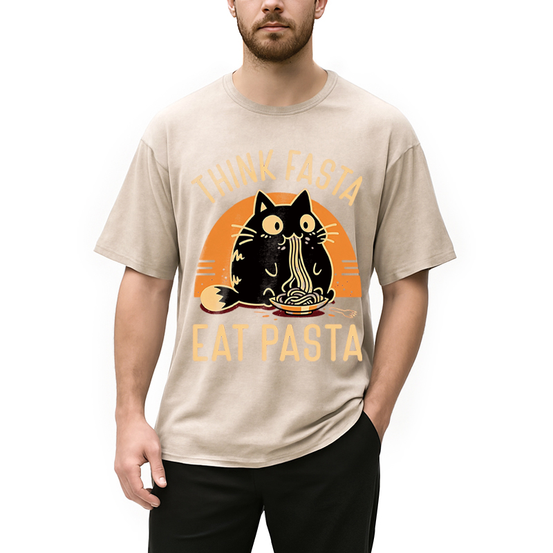 Modecanvas Funny Hungry Cat DTG Printing Washed T-Shirt