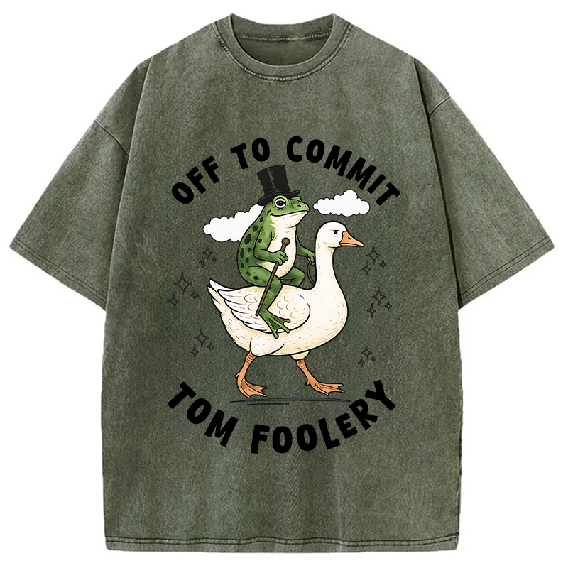 Modecanvas Frog Riding Goose Funny Sarcastic Meme Washed T-Shirt-modecanvas