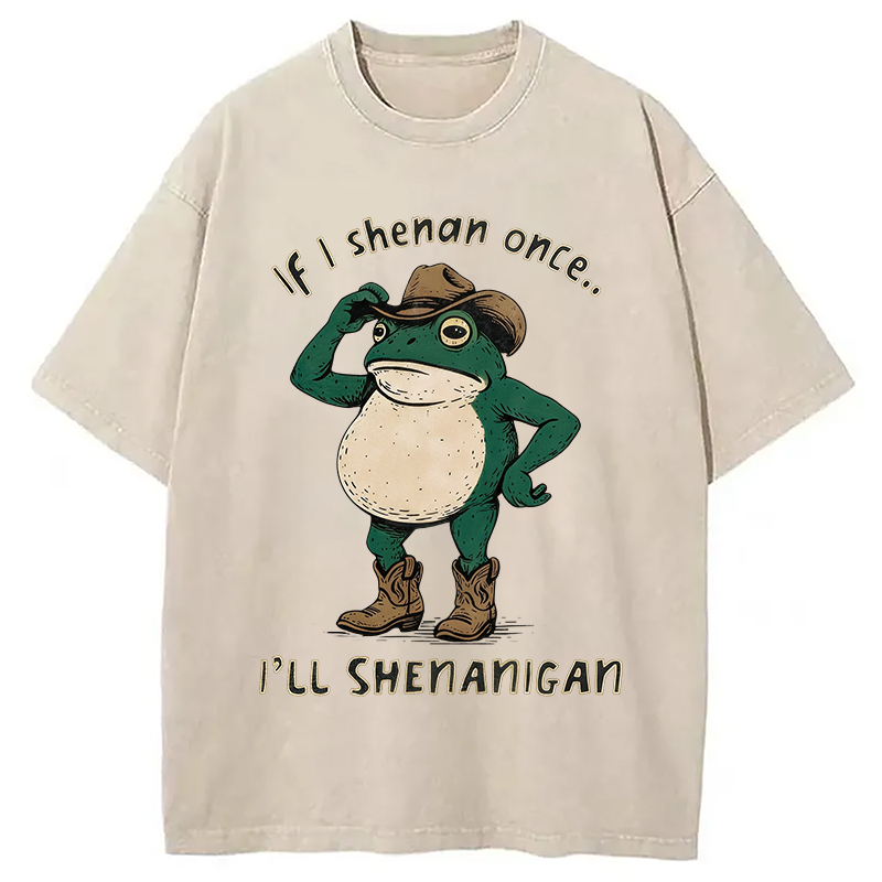 Modecanvas If I Shenan Once Funny Frog DTG Printing Washed T-Shirt