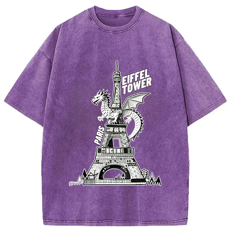 Modecanvas Dragon Eiffel Tower Washed T-Shirt