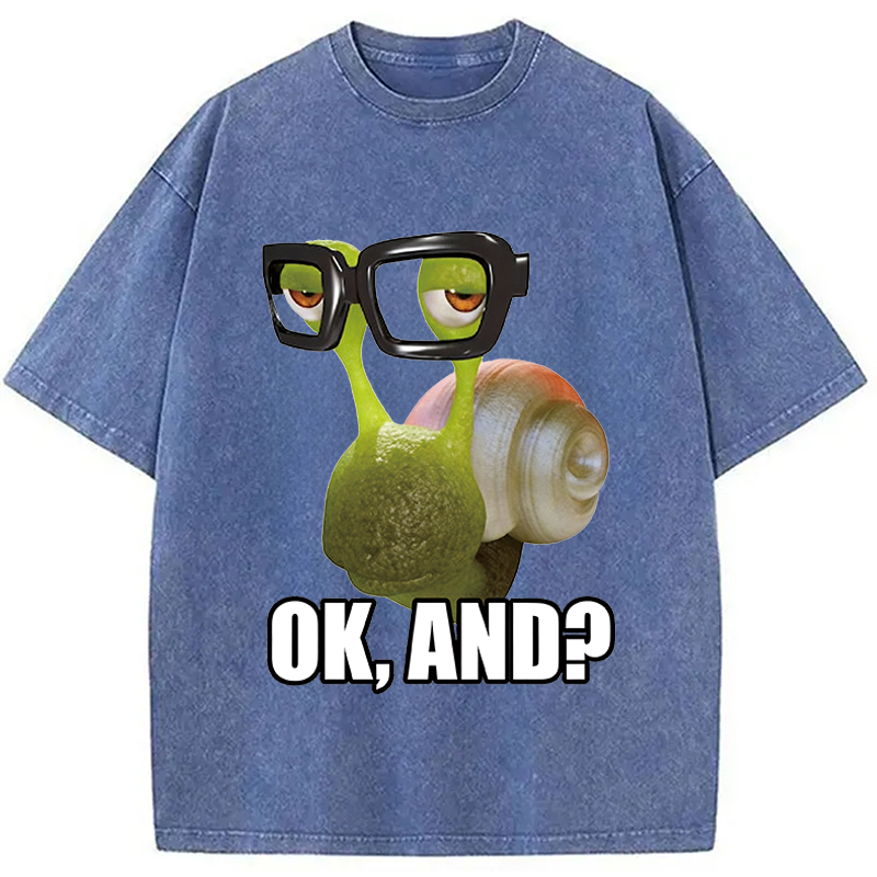 Modecanvas Ok And Snail DTG Printing Washed T-Shirt