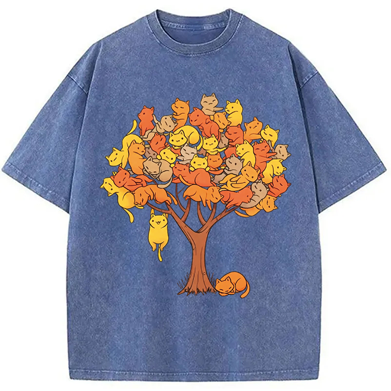 Modecanvas Cat Tree DTG Printing Washed T-Shirt