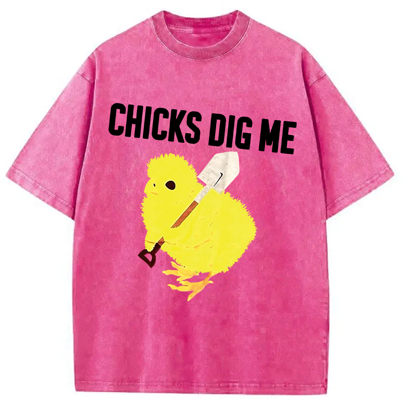 Modecanvas Funny Chicks Dig Me DTG Printing Washed T-Shirt