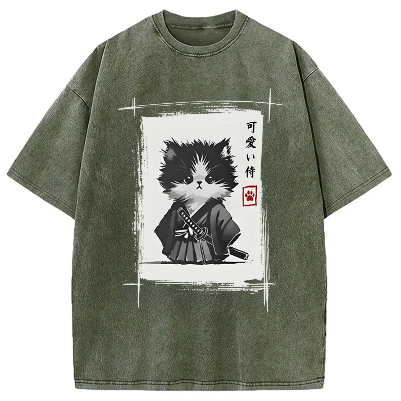 Modecanvas Kitten Samurai Washed T-Shirt