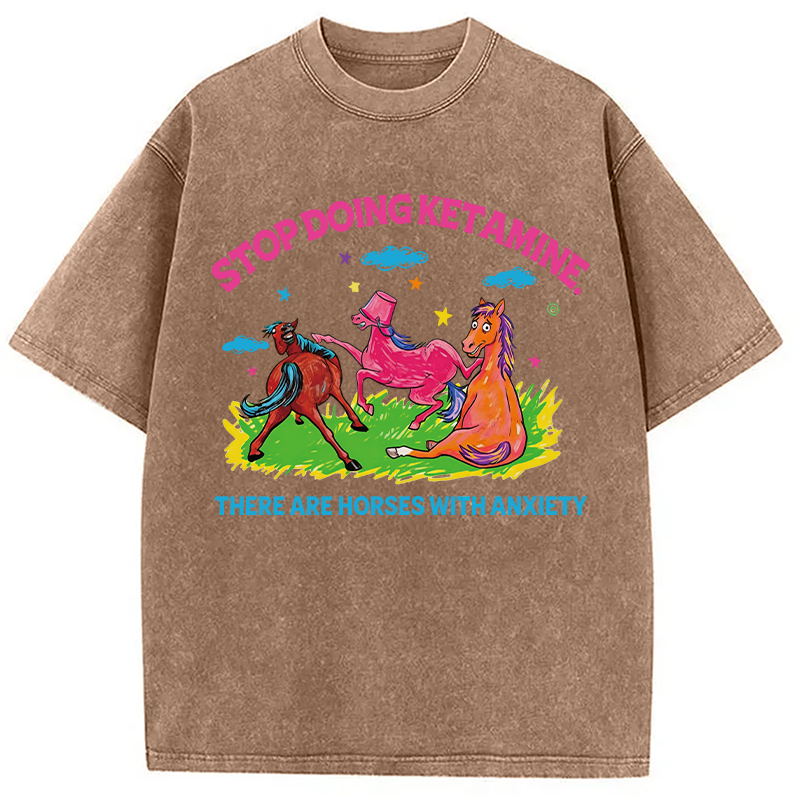 Modecanvas Horses With Anxiety Y2K DTG Printing Washed T-Shirt