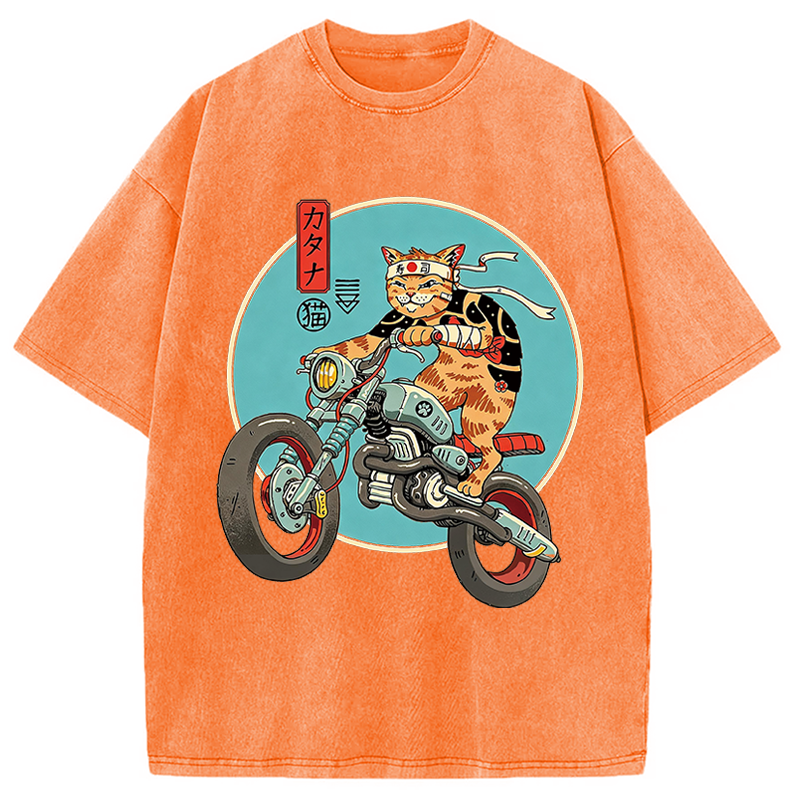 Modecanvas Catana Motorcycle DTG Printing Washed T-Shirt