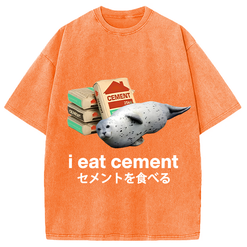 Modecanvas Seal Eat Cement Meme Washed T-Shirt