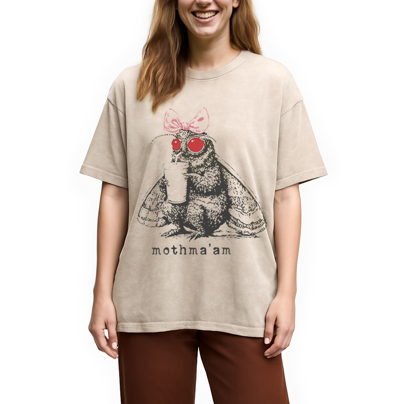 Modecanvas Mothma'am Funny Mothman DTG Printing Washed T-Shirt