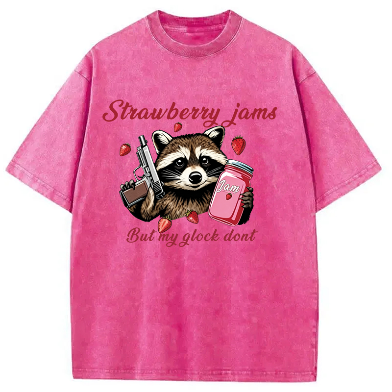 Modecanvas Strawberry Jams Raccoon DTG Printing Washed T-Shirt