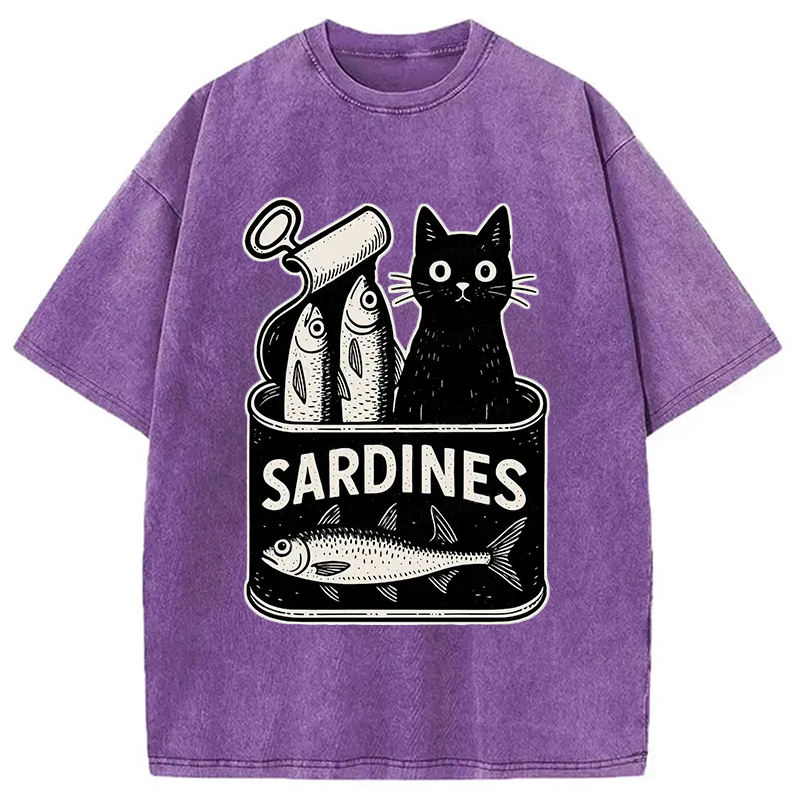 Modecanvas Cat And Canned Fish Washed T-Shirt
