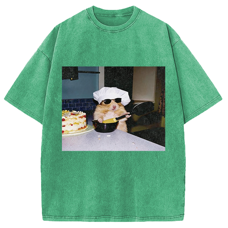 Modecanvas Vintage Chef Hamster Cooking Meme DTG Printing Washed T-Shirt