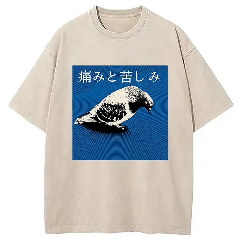 Modecanvas Anguish Pigeon Japanese Washed T-Shirt