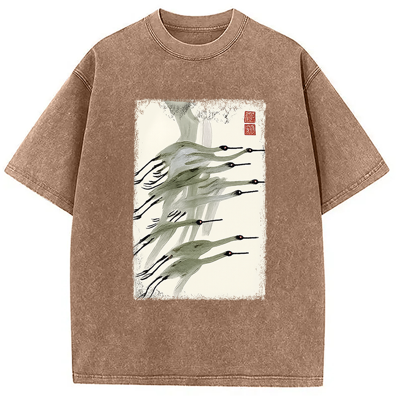 Modecanvas Flock of Cranes in Flight Washed T-Shirt