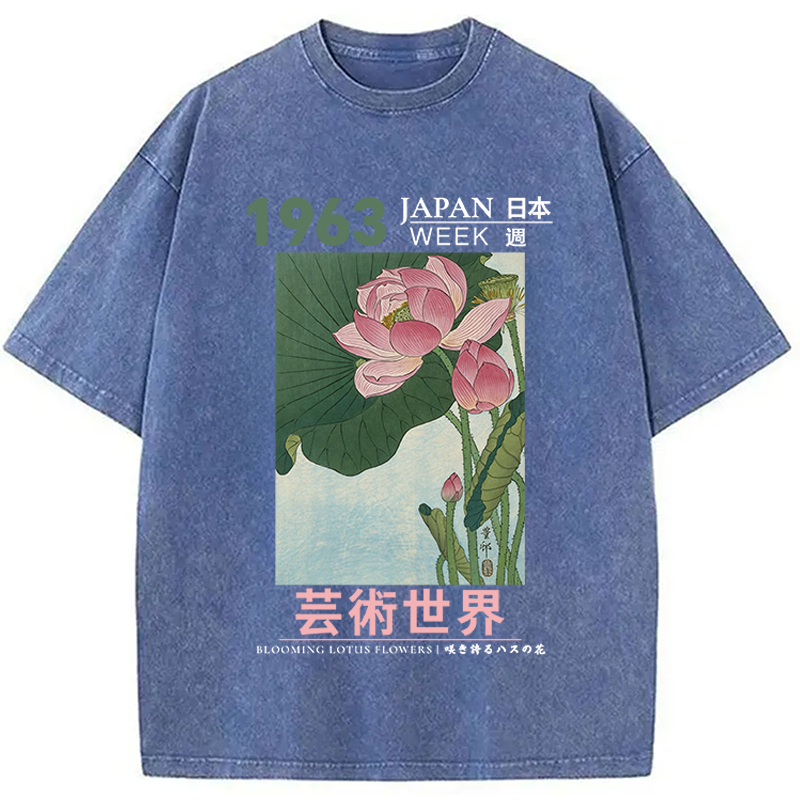 Modecanvas Blooming Lotus Flowers DTG Printing Washed T-Shirt