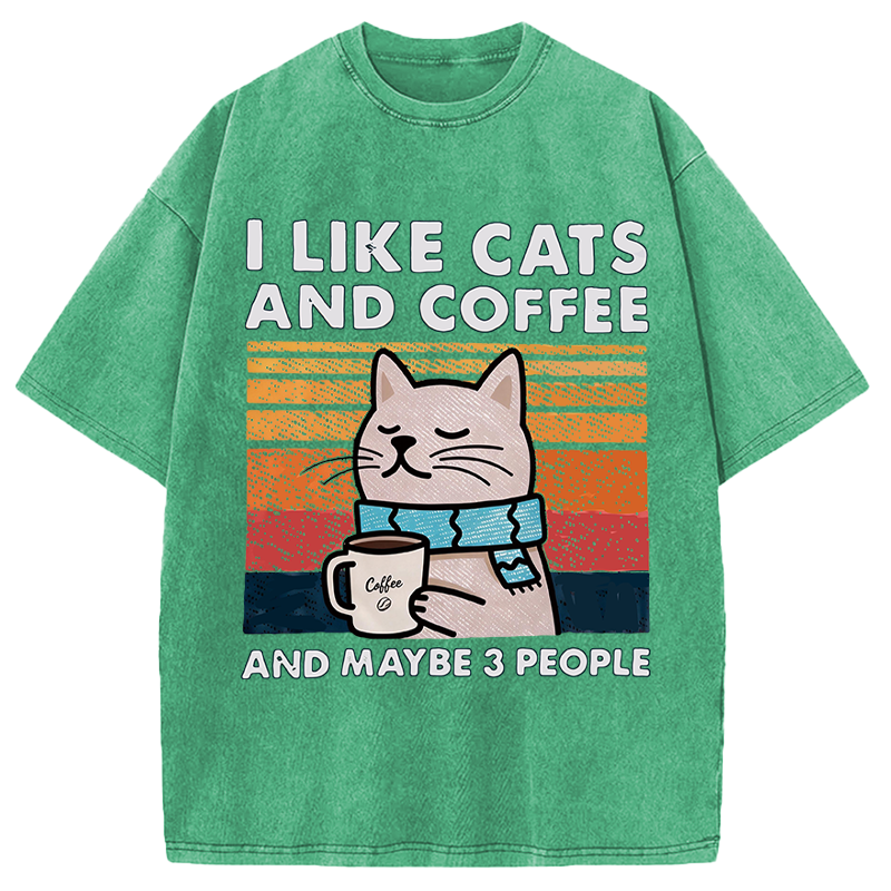 Modecanvas I Like Cats And Coffee And Maybe 3 People DTG Printing Washed T-Shirt