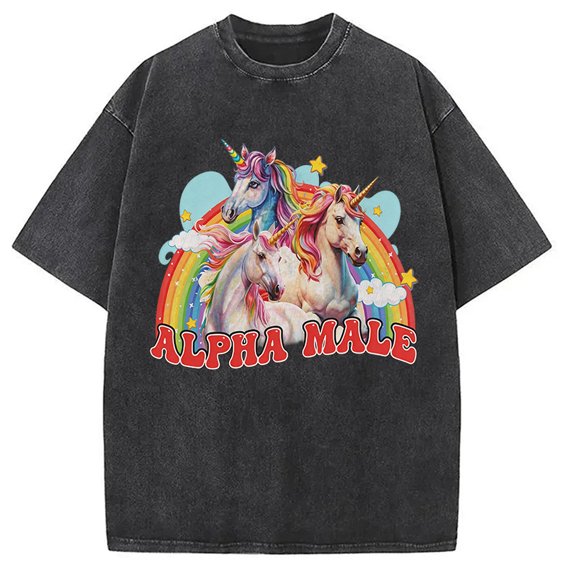 Modecanvas Alpha Male Unicorn DTG Printing Washed T-Shirt