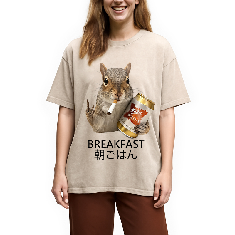 Modecanvas Funny Breakfast Washed T-Shirt