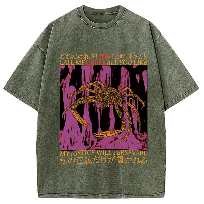 Modecanvas My Justice Will Persevere Funny Crab Washed T-Shirt