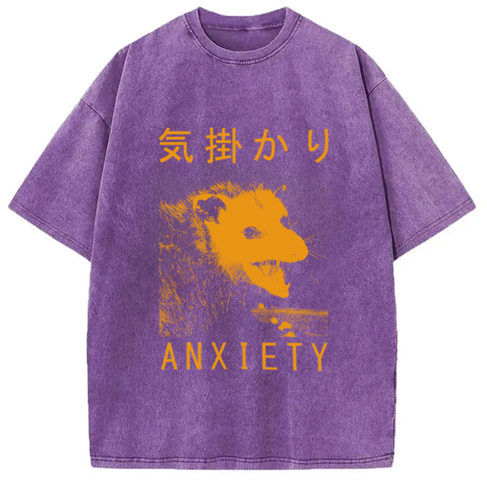Modecanvas Anxiety Japanese Opossum Washed T-Shirt-modecanvas