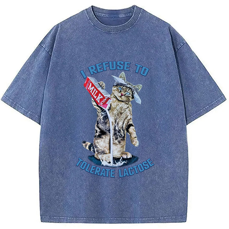 Modecanvas I REFUSE TO TOLERATE LACTOSE Washed T-Shirt-modecanvas