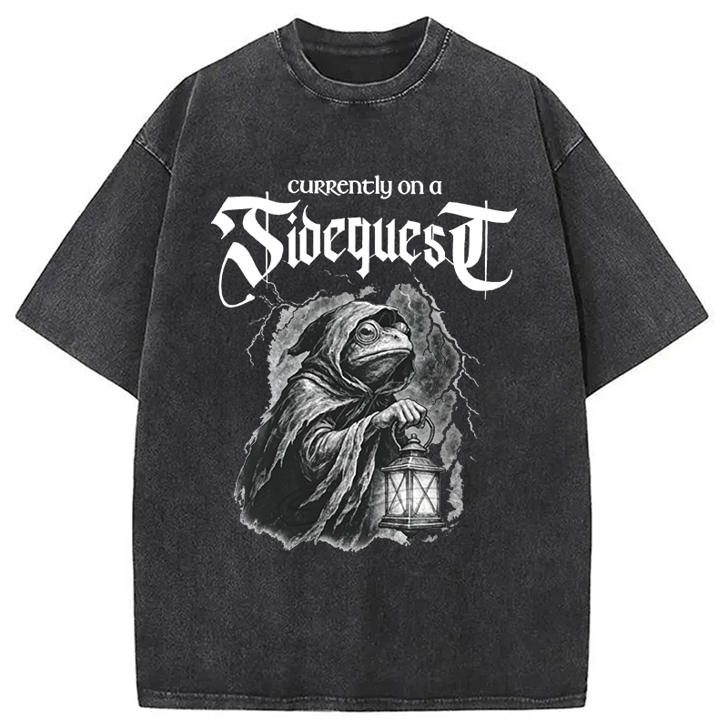 Modecanvas Funny Frog Sidequest DTG Printing Washed T-Shirt