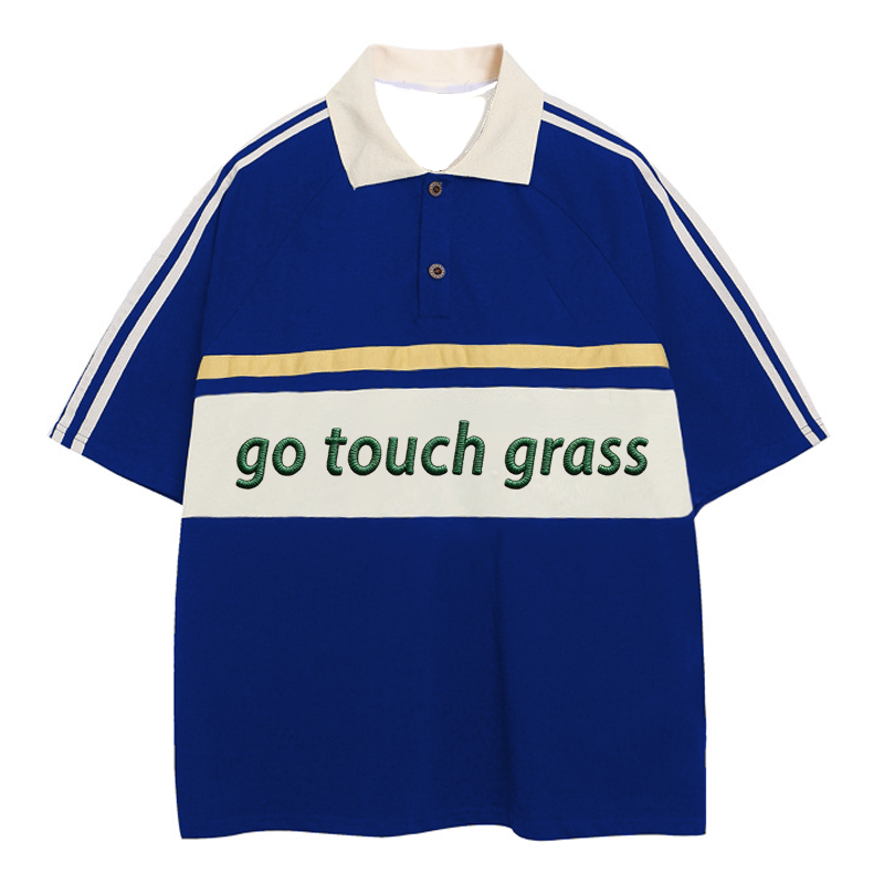 Modecanvas Go Touch Grass Polo Embroidered T-Shirt