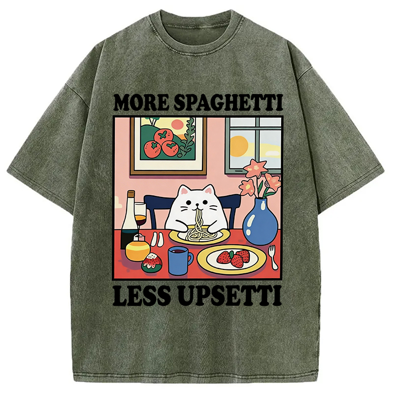 Modecanvas More Spaghetti Less Upsetti Cute Cat DTG Printing Washed T-Shirt