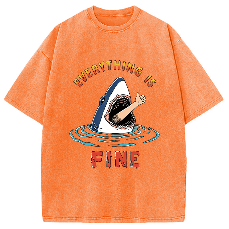Modecanvas Everything Is Fine Shark DTG Printing Washed T-Shirt