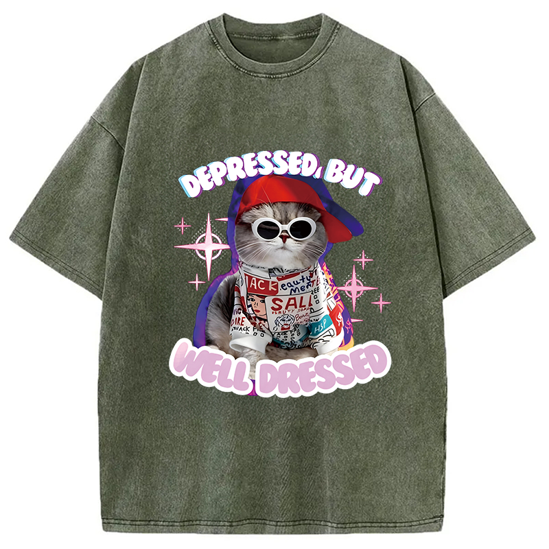 Modecanvas Depressed But Well Dressed DTG Printing Washed T-Shirt