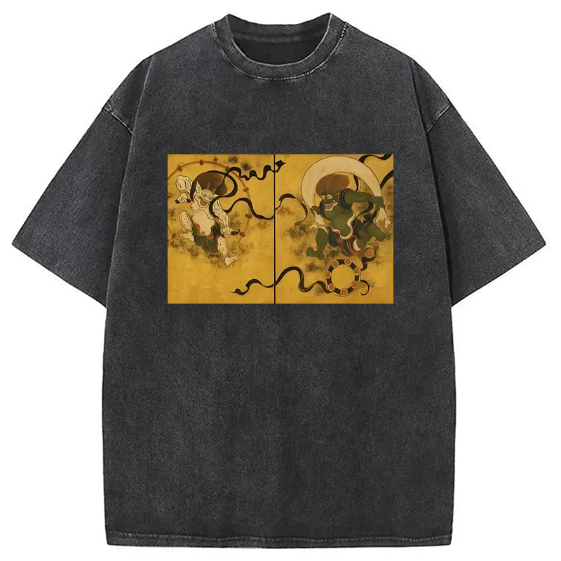 Modecanvas Fujin Raijin Japanese Ukiyo-e Washed T-Shirt