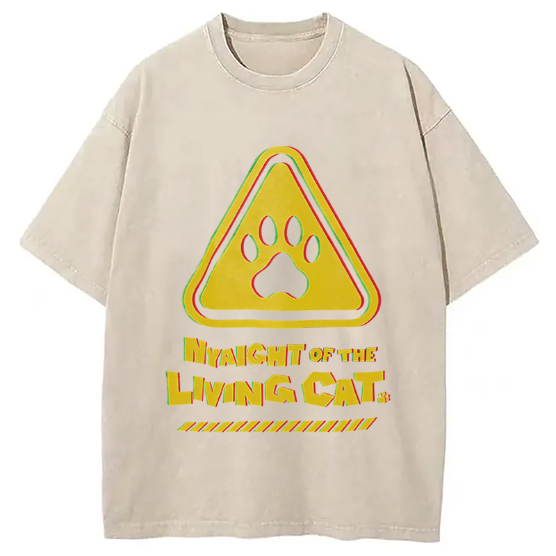 Modecanvas Cat Warning DTG Printing Washed T-Shirt