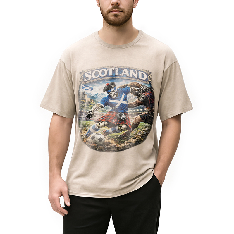 Modecanvas Scotland Soccer Skull DTG Printing Washed T-Shirt
