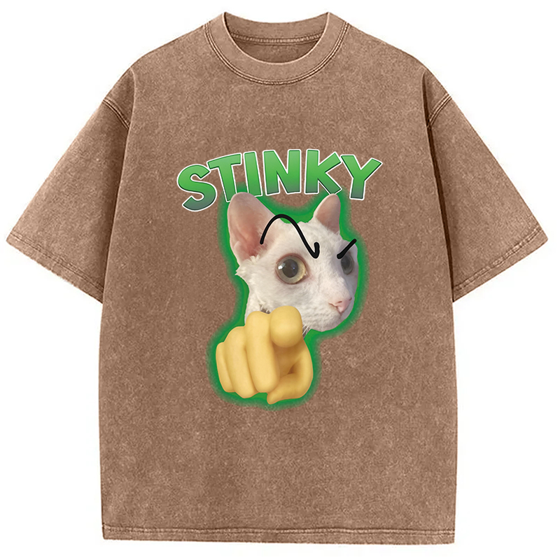 Modecanvas Stinky Funny Cat Meme DTG Printing Washed T-Shirt