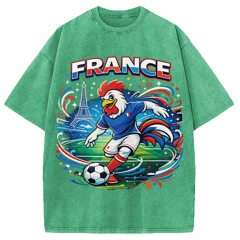 Modecanvas France Rooster Soccer DTG Printing Washed T-Shirt