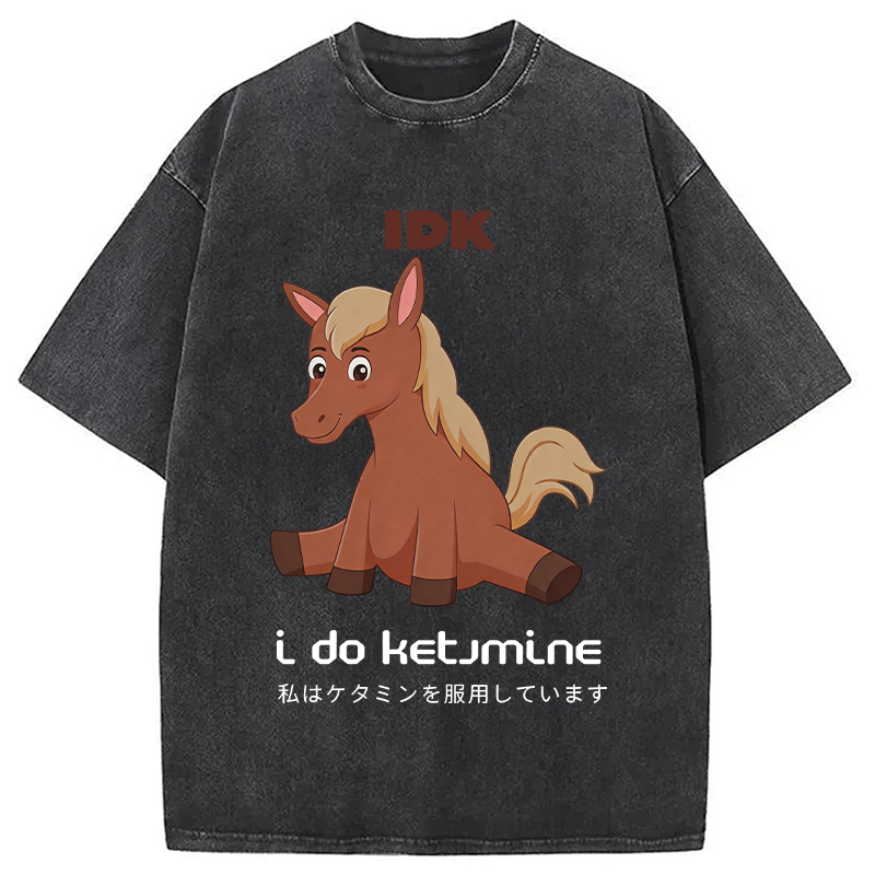 Modecanvas IDK Funny Horse DTG Printing Washed T-Shirt