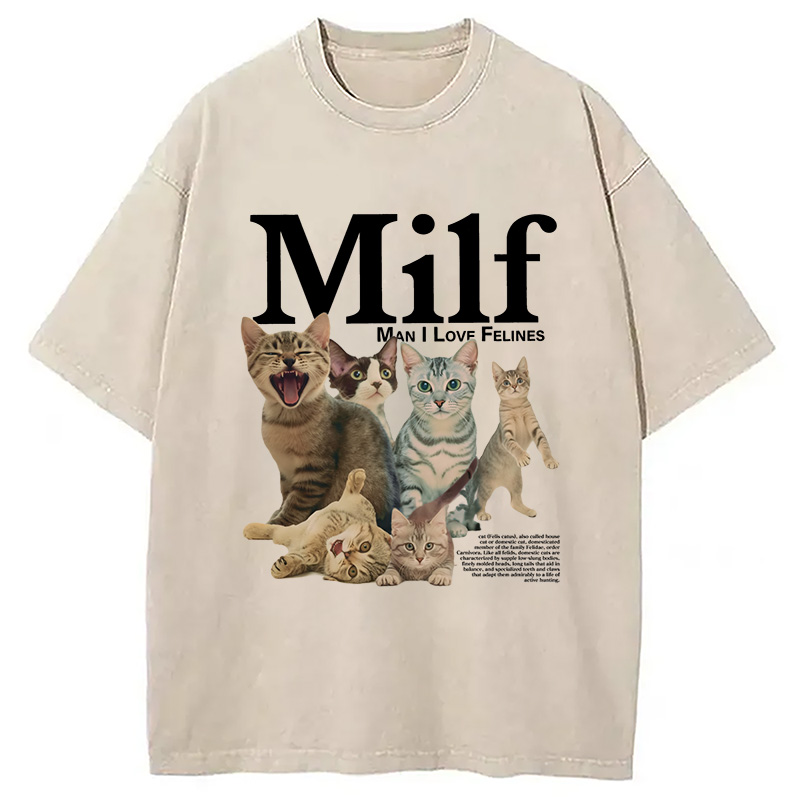 Modecanvas Man I Love Felines Cat Washed T-Shirt