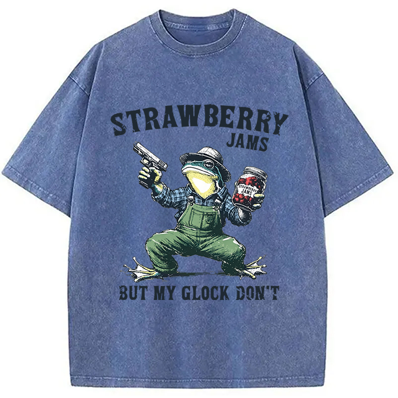Modecanvas Funny Strawberry Frog Meme DTG Printing Washed T-Shirt