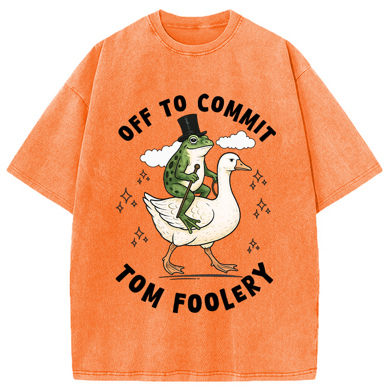 Modecanvas Frog Riding Goose Funny Sarcastic Meme Washed T-Shirt-modecanvas