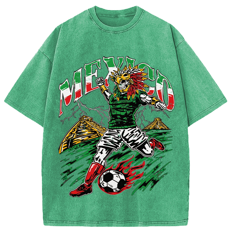 Modecanvas Mexico Soccer Skull DTG Printing Washed T-Shirt