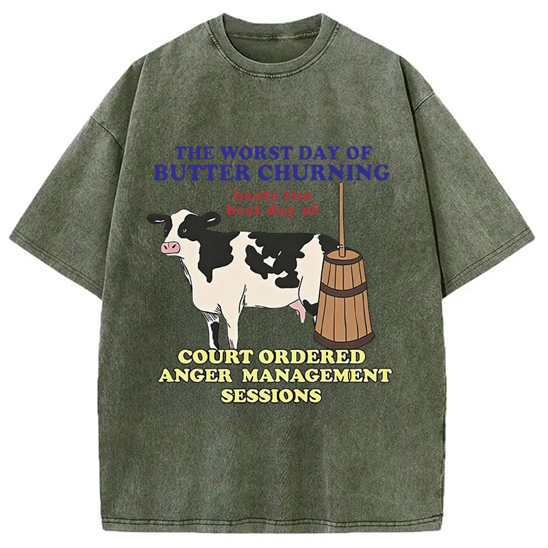 Modecanvas The Worst Day Of Butter Churning DTG Printing Washed T-Shirt